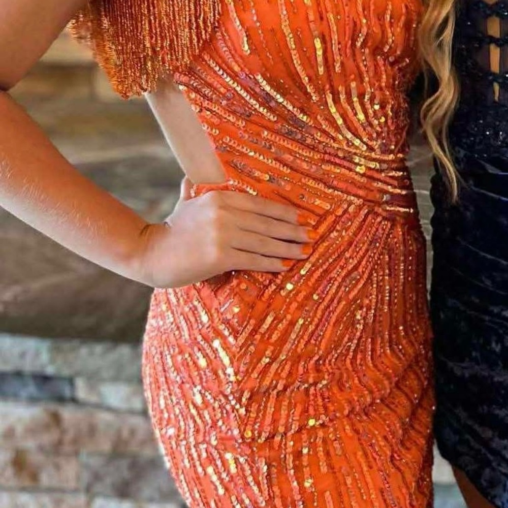 Elegant One Shoulder Orange Sequin Dress